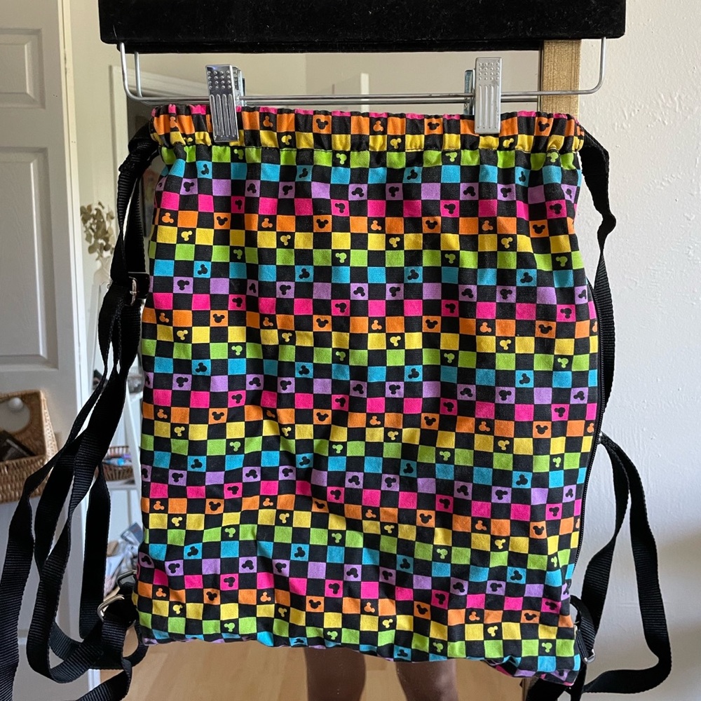 Vintage Disney drawstring backbag pride rainbow checkered